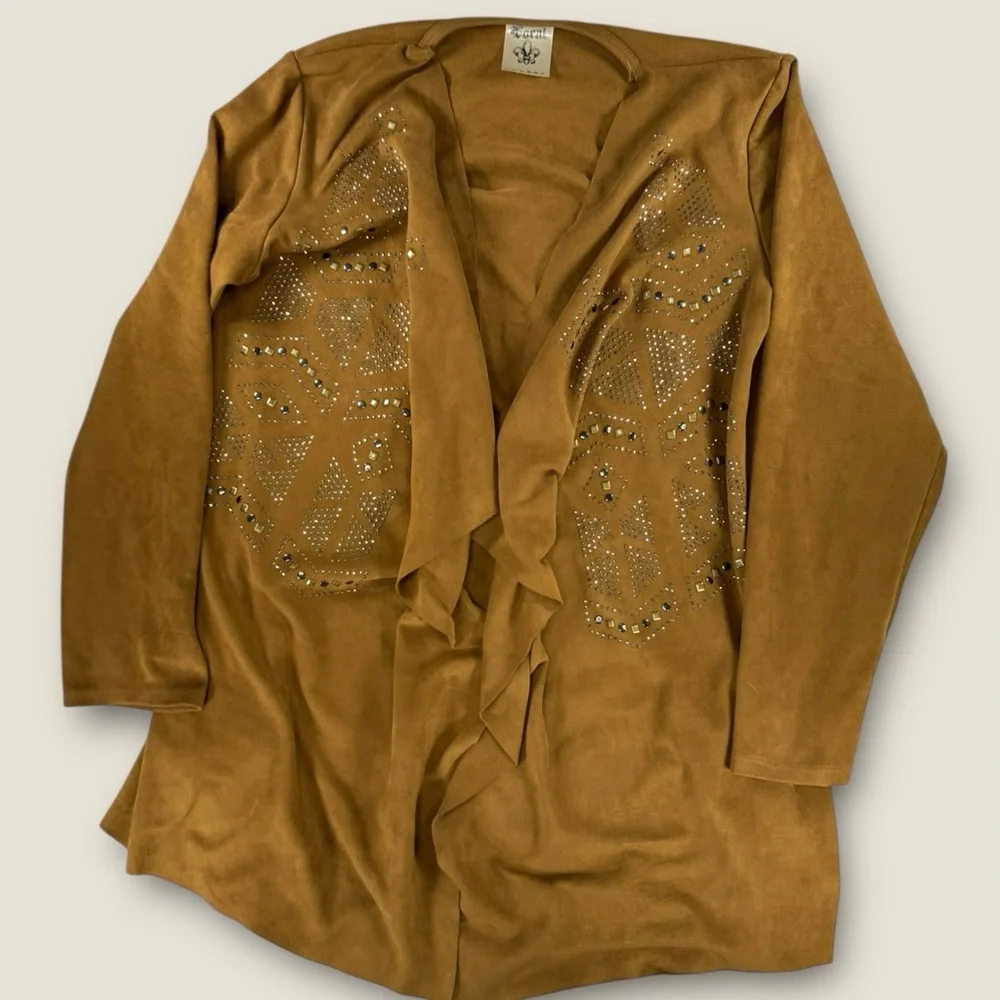 Vocal Women's Faux Suede Open Front Cardigan Jacket - Picture 1 of 9